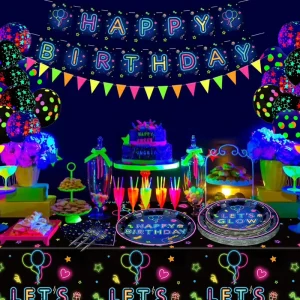 Birthday Neon Glow Party Tableware Supplies Set Disposable Tableware Bar Dance Party Decorations