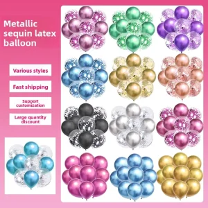 Birthday Opening Ceremony Latex Balloon Set with Metallic Sequin Confetti for Decoration Table Hanging and Floor Draping 10 Pieces