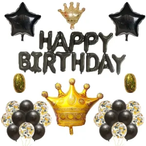 Birthday Party Balloons Set Black Gold pink Blue Cartoon Animal Alien-shaped Aluminum Foil Balloons for Happy