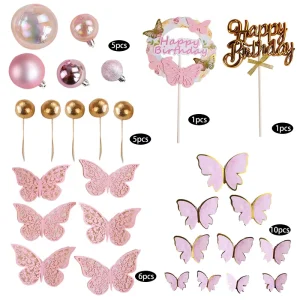 Birthday Party Cake Decorating Supplies with Butterfly Cake Decoration for Happy Birthday Party Cake Decorating Set