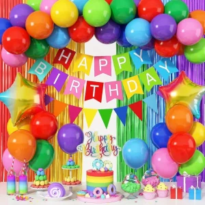 Birthday Party Decor Latex Foil Balloons Fringe Backdrop Happy Birthday Banner for Party Supplies
