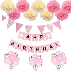 Birthday Party Decoration Supplies Paper Flower Ball Pennant Happy Birthday Party Decoration Set