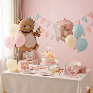 Birthday Party Event Cake Matte Bear Foil Balloons Cartoon Animal Mix Color
