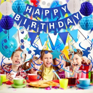 Birthday Party Home Decor Navy Blue Themed Garland Hanging Swirl Hanging Banner Birthday Party Banner Decor Sets