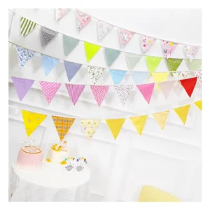 Birthday Party Indoor Decorative 100D Polyester 30*40cm Felt Fabric Triangle Pennant Bunting Line Flag Banner
