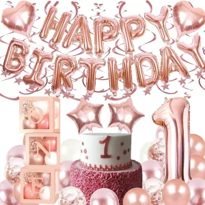 Birthday Party Supplies Big Size Number Balloon Blue Pink Baby Girl Boy 1st Birthday Decoration Set