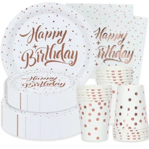 Birthday Party Supplies Gold Birthday Decorations Paper Plates Napkins Set