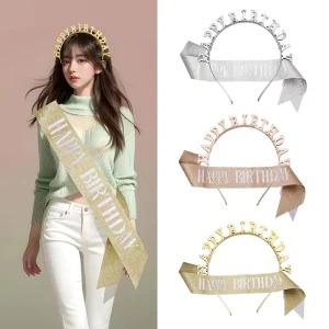 Birthday Party Supplies Hair Accessories Girls Letter Hairband Happy Birthday Plastic Gold Silver Headband Sashes