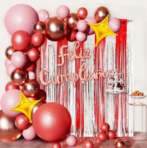 Birthday Party Supplies Happy Birthday Foil Balloons Red and Gold Curtain Birthday Party Decoration Set