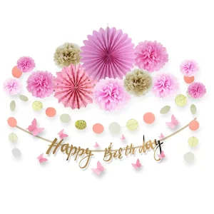 Birthday Party Supplies for Girl Pink Honeycomb Ball Swirl Rose Sea Birthday Party Decoration