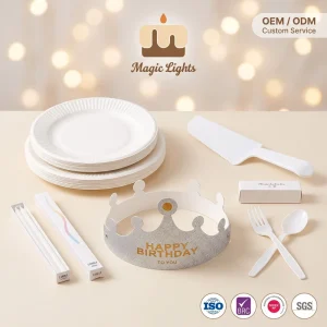Birthday Party Tableware Set Eco Friendly Paper Plates Cake Server Candles Crown Cutlery Party Supplies Sets