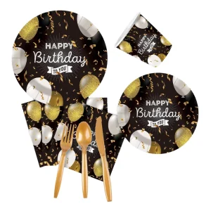 Birthday Party Valentine’s Day Easter Disposable Eco friendly Paper Tableware Set Plates Cups Napkins Knives Spoons Forks