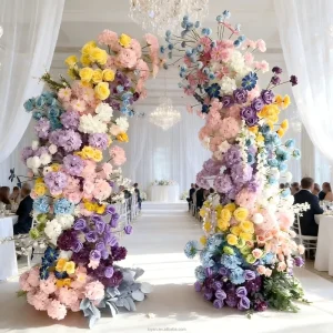 Birthday Supplies Marriage Proposal Silk Artificial Flowers Decor Wedding Horn Arch Colorful Events Backdrop Party Arch