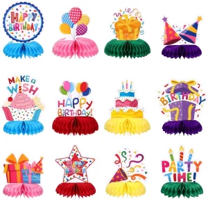 Birthday Table Decorations Happy Birthday Colorful Honeycomb Centerpieces for Kids Girls Birthday Baby Shower Party Supplies