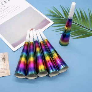 Birthday Theme Laser Film Printing Adult Party Decoration Whistle Paper Horn Wedding Celebrations Hot Stamp Party Supplies