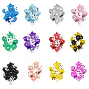 Birthday Wedding Party Balloon Decoration With Confetti 14pcs Star Heart Foil Balloons Set