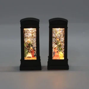 Black British Phone Booth Christmas LED Snow Globe Lantern Santa Snowman Tree Water Glitter Light for Xmas Decor