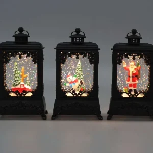Black Carved Vintage Phone Booth Christmas LED Snow Globe Lantern Santa Snowman Water Glitter Light