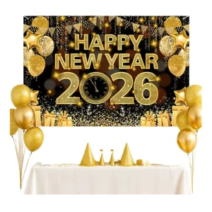 Black Gold Chinese New Year Party Decoration Flag Pulling Polyester New Year’s Eve Decoration Supplies Set