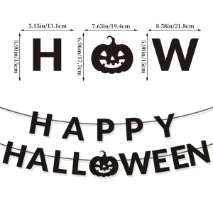 Black HAPPY HALLOWEEN Banner Bunting with Pumpkin Sign Outdoor Indoor Home Decor for Mantle Fireplace Halloween Theme Party
