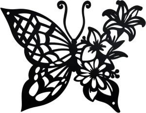 Black Iron Butterfly Flower Modern Art Deco Design Laser Cut Metal Handicraft Multi Functional Wall Decor Anniversary Gift All