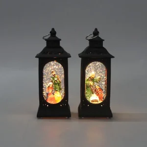 Black Nativity Scene Christmas LED Snow Globe Lantern Portable IP44 Rated Holy Family Water Glitter Light for Indoor Decor