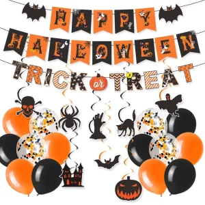 Black Orange Halloween Party Decoration Banner Spiral Paper Bunting Flags Happy Halloween Trick Treat Pennant Ghost