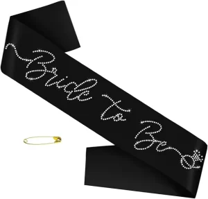Black Satin Bride Be Sash Glitter Rhinestones Waterproof for Bridal Shower Engagement Wedding Bachelorette Party Decorations