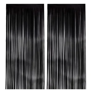 Black Tinsel Foil Fringe Curtains Backdrop Sparkle Metallic Foil Curtains for Party Photo Booth Props Decoration