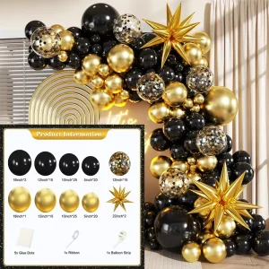 Black and Gold Balloons Garland Arch Kit 5 10 12 18inch Black Gold Confetti Latex Balloons for Anniversary Party Decorations