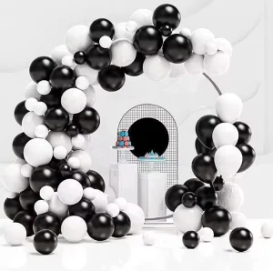 Black and White Birthday Party Balloon Chain Set with Arch and Background Wall Arrangement for Festive Decorations