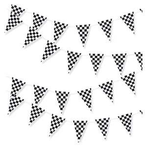 Black and White Checkered Racing PE String Flag Pennants Banner NASCAR Theme Race Car Parties Outdoor Decoration Racing Flag