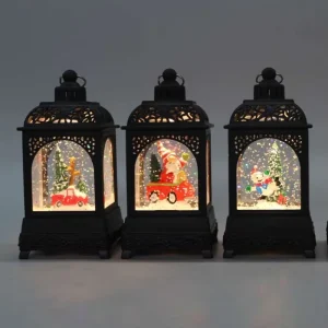 Black and White Cut Out Lantern Christmas Snow Globe Santa Snowman LED Decor