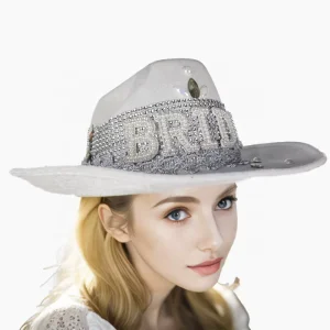 Bling Rhinestone Elegant Pearl White Cowboy Hat Wedding Bachelorette Party Y2K Fashion Performance Props Accessory Id 1662