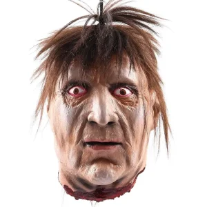 Bloody Severed Head Latex Halloween Decor Brown Hair Red Bloodshot Eyes Rotting Neck Detail Scary Horror Prop Haunted House