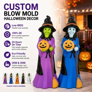 Blow Molding Eco Friendly Witch Pumpkin Display Gloss Surface Vivid Bright Color Halloween Lawn Ornament