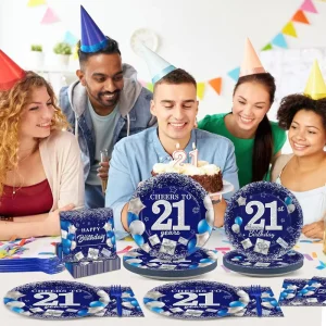 Blue 21th Birthday Party Supplies Blue Birthday Party Tableware Set Baby Shower Coming of Age Ceremony Birthday Party Decoration