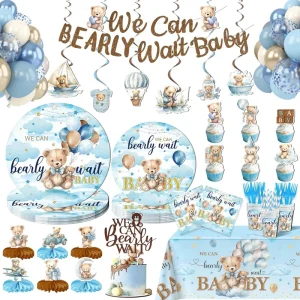 Blue Bear Theme Children’s Birthday Party Atmosphere Decoration Disposable Paper Plate Paper Cup Balloons Tissue Set Pack