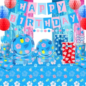 Blue Cartoon Character Stlch Children’s Birthday Party Decorations for First Birthday Celebration Cartoon Themed Event Supplies