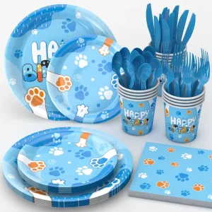 Blue Cartoon Dog Themed Plates and Napkins Are Designed for Children’s Themed Birthday Parties
