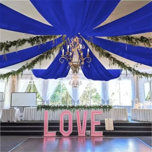 Blue Ceiling Drapes for Wedding Decorations 5FTx20FT Panels Fabric Voile Chiffon Curtains Sheer Ceiling Fabric Draping