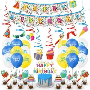 Blue Children’s Birthday Balloon Set Modern Style Happy Birthday Atmosphere Decoration Props