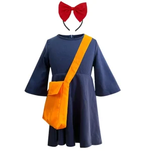 Blue Dress with Red Bow Set Children’s Anime Kids Girls Kiki’s Delivery Service TV Halloween Cosplay Costume