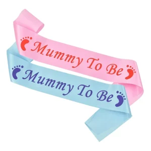 Blue Footprint Mommy to Be Sash White with Gold Satin Sash for Baby Shower Gender Reveal Party Decorations