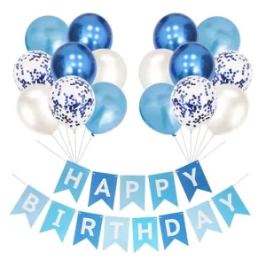 Blue Happy Birthday Boys & Men 18th & 30th Birthday Balloons & Banner Party Decorations Easy Assembly