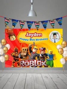 Blue Modern ROBLOX Birthday Party Dessert Table Backdrop Cake Topper Banner Garland Custom Photo Decoration KT Board Unisex