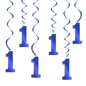 Blue Number 1 Hanging Swirls Set 1st First Birthday Ceiling Decorations for Boy Baby First Birthday Party Supplies