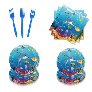 Blue Ocean Shark Series Paper Tableware Stylish Party Supplies Halloween New Year Thanksgiving Graduation Diwali Christmas