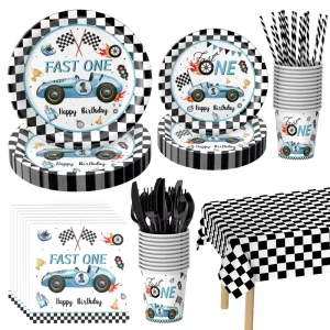 Blue Racing-themed 1st Birthday Party Supplies Table Decoration for Boys’ Birthday Parties