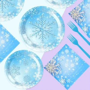 Blue Snowflake Winter Disposable Tableware Set Paper Plates Cups Birthday Holiday Party Table Decor Source Factory